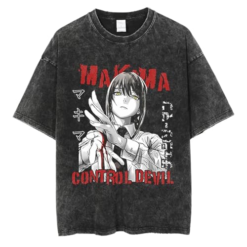 COSXHF Kettensäge Mann Männer Gewaschen Schwarz Tshirt Streetwear Anime Graphic Print T-Shirt Sommer Mode Hip Hop Harajuku T-Shirt Baumwolle Tops Tees-Black-9||XXL von COSXHF