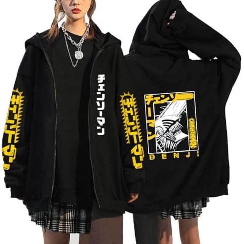 COSXHF Kettensäge Mann Reißverschluss Hoodies Y2K Graphic Print Hooded Männer Frauen Plus Size Sweatshirts Harajuku Zip Up Jacke-Black-1||L von COSXHF