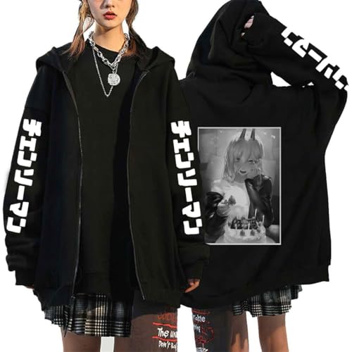 COSXHF Kettensäge Mann Reißverschluss Hoodies Y2K Graphic Print Hooded Männer Frauen Plus Size Sweatshirts Harajuku Zip Up Jacke-Black-4||3XL von COSXHF