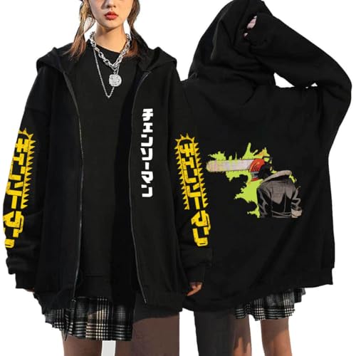 COSXHF Kettensäge Mann Reißverschluss Hoodies Y2K Graphic Print Hooded Männer Frauen Plus Size Sweatshirts Harajuku Zip Up Jacke-Black-5||M von COSXHF