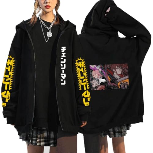 COSXHF Kettensäge Mann Reißverschluss Hoodies Y2K Graphic Print Hooded Männer Frauen Plus Size Sweatshirts Harajuku Zip Up Jacke-Black-5||XXL von COSXHF