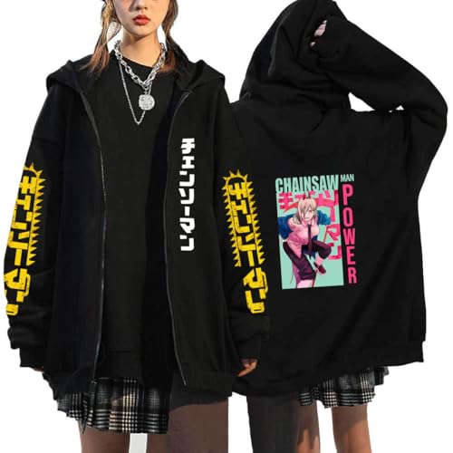 COSXHF Kettensäge Mann Reißverschluss Hoodies Y2K Graphic Print Hooded Männer Frauen Plus Size Sweatshirts Harajuku Zip Up Jacke-Black-7||XL von COSXHF