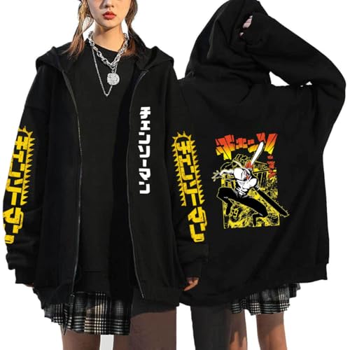 COSXHF Kettensäge Mann Reißverschluss Hoodies Y2K Graphic Print Hooded Männer Frauen Plus Size Sweatshirts Harajuku Zip Up Jacke-Black-8||S von COSXHF