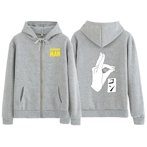 COSXHF Kettensäge Mann Reißverschluss Hoodies Y2K Graphic Print Hooded Männer Frauen Plus Size Sweatshirts Harajuku Zip Up Jacke-Grey||3XL von COSXHF