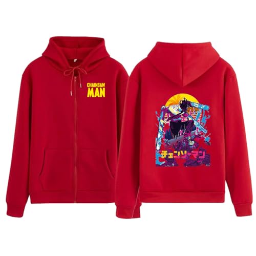 COSXHF Kettensäge Mann Reißverschluss Hoodies Y2K Graphic Print Hooded Männer Frauen Plus Size Sweatshirts Harajuku Zip Up Jacke-red||2XL von COSXHF