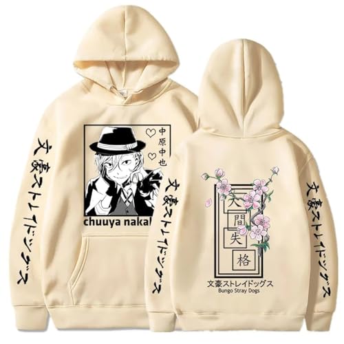 COSXHF Oversized Unisex Hoodie Für Frauen/Männer Japan Anime Bungo Streuner Hunde Hoodies Männer Frauen Harajuku Unisex Pullover Kleidung Jungen Mädchen Frauen Frühling Sweatshirt-BEIGE||3XL von COSXHF