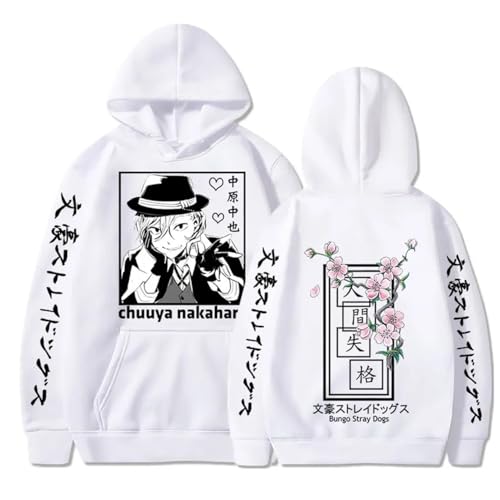 COSXHF Oversized Unisex Hoodie Für Frauen/Männer Japan Anime Bungo Streuner Hunde Hoodies Männer Frauen Harajuku Unisex Pullover Kleidung Jungen Mädchen Frauen Frühling Sweatshirt-Blanco||2XL von COSXHF