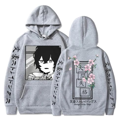 COSXHF Oversized Unisex Hoodie Für Frauen/Männer Japan Anime Bungo Streuner Hunde Hoodies Männer Frauen Harajuku Unisex Pullover Kleidung Jungen Mädchen Frauen Frühling Sweatshirt-Gris||S von COSXHF