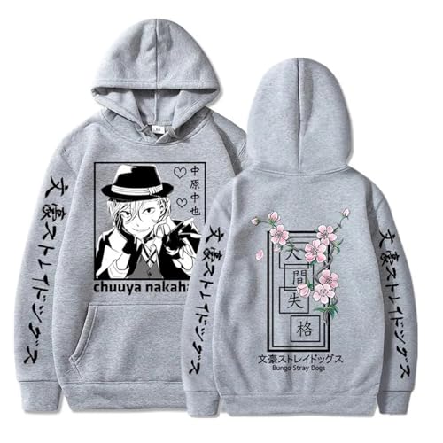 COSXHF Oversized Unisex Hoodie Für Frauen/Männer Japan Anime Bungo Streuner Hunde Hoodies Männer Frauen Harajuku Unisex Pullover Kleidung Jungen Mädchen Frauen Frühling Sweatshirt-Gris||XS von COSXHF