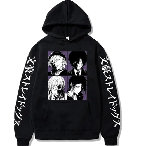 COSXHF Oversized Unisex Hoodie Für Frauen/Männer Japan Anime Bungo Streuner Hunde Hoodies Männer Frauen Harajuku Unisex Pullover Kleidung Jungen Mädchen Frauen Frühling Sweatshirt-Negro||3XL von COSXHF