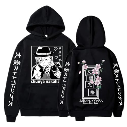 COSXHF Oversized Unisex Hoodie Für Frauen/Männer Japan Anime Bungo Streuner Hunde Hoodies Männer Frauen Harajuku Unisex Pullover Kleidung Jungen Mädchen Frauen Frühling Sweatshirt-Negro||M von COSXHF