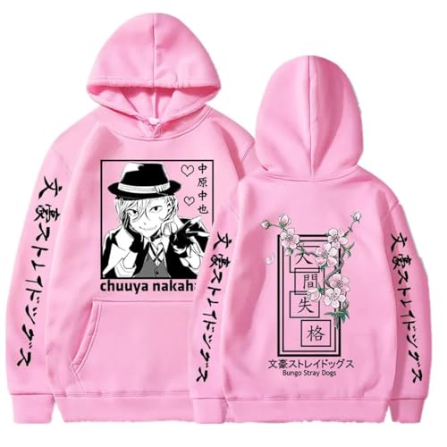 COSXHF Oversized Unisex Hoodie Für Frauen/Männer Japan Anime Bungo Streuner Hunde Hoodies Männer Frauen Harajuku Unisex Pullover Kleidung Jungen Mädchen Frauen Frühling Sweatshirt-PINK||M von COSXHF