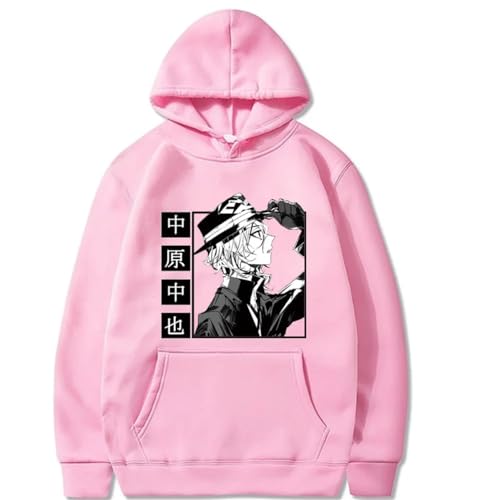 COSXHF Oversized Unisex Hoodie Für Frauen/Männer Japan Anime Bungo Streuner Hunde Hoodies Männer Frauen Harajuku Unisex Pullover Kleidung Jungen Mädchen Frauen Frühling Sweatshirt-PINK||XXS von COSXHF