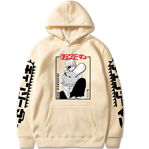 Chainsaw Man Herren Und Damen Hoodie Anime Printed Hoodie Streetwear Casual Sweatshirt Y2K Fashion Casual Pullover Long Sleeve Loose Top Street-BEIGE||M von COSXHF