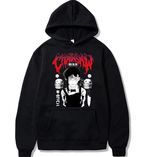 Chainsaw Man Herren Und Damen Hoodie Anime Printed Hoodie Streetwear Casual Sweatshirt Y2K Fashion Casual Pullover Long Sleeve Loose Top Street-Negro||3XL von COSXHF