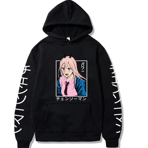 Chainsaw Man Herren Und Damen Hoodie Anime Printed Hoodie Streetwear Casual Sweatshirt Y2K Fashion Casual Pullover Long Sleeve Loose Top Street-Negro||XS von COSXHF