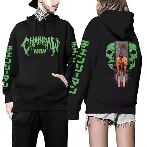 Chainsaw Man Herren Und Damen Hoodie Anime Printed Hoodie Streetwear Casual Sweatshirt Y2K Fashion Casual Pullover Long Sleeve Loose Top Street-Schwarz||XS von COSXHF