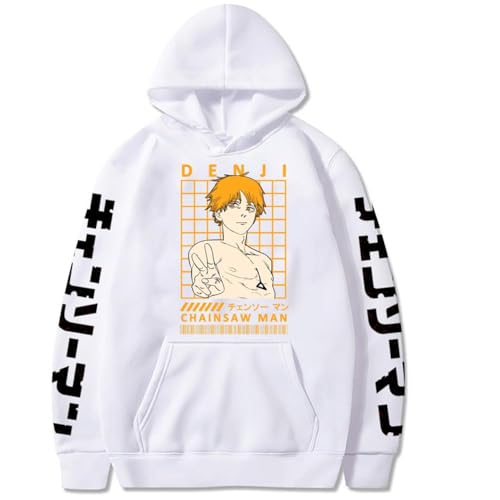 Chainsaw Man Herren Und Damen Hoodie Anime Printed Hoodie Streetwear Casual Sweatshirt Y2K Fashion Casual Pullover Long Sleeve Loose Top Street-White||3XL von COSXHF