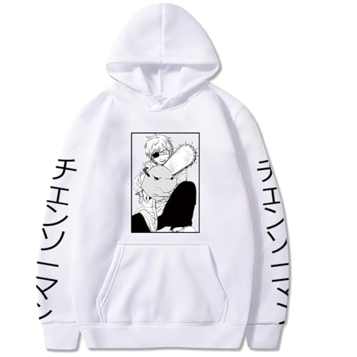 Chainsaw Man Herren Und Damen Hoodie Anime Printed Hoodie Streetwear Casual Sweatshirt Y2K Fashion Casual Pullover Long Sleeve Loose Top Street-White||XL von COSXHF