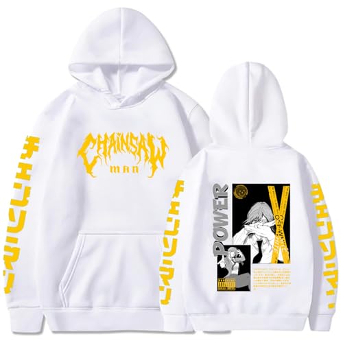 Chainsaw Man Herren Und Damen Hoodie Anime Printed Hoodie Streetwear Casual Sweatshirt Y2K Fashion Casual Pullover Long Sleeve Loose Top Street-White||XS von COSXHF