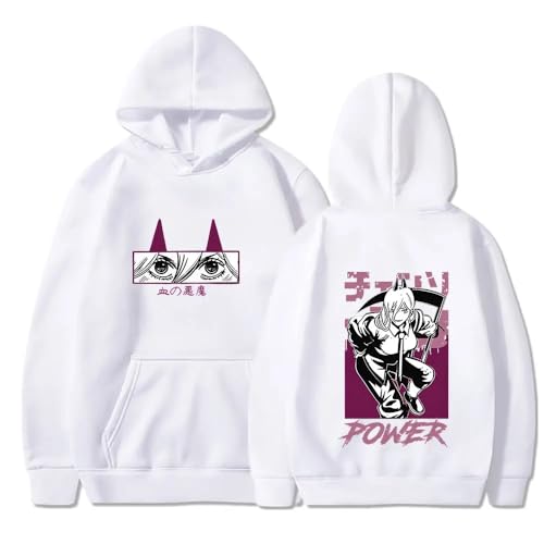 Chainsaw Man Herren Und Damen Hoodie Anime Printed Hoodie Streetwear Casual Sweatshirt Y2K Fashion Casual Pullover Long Sleeve Loose Top Street-White||XXL von COSXHF