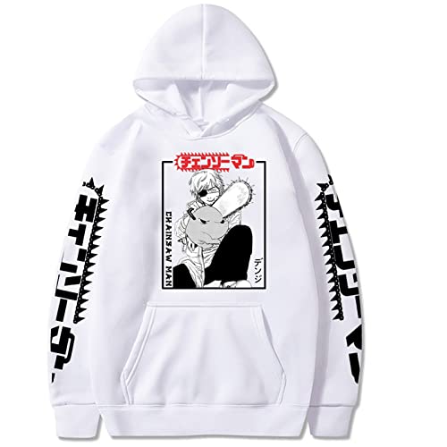 Chainsaw Man Herren Und Damen Hoodie Anime Printed Hoodie Streetwear Casual Sweatshirt Y2K Fashion Casual Pullover Long Sleeve Loose Top Street-White||XXS von COSXHF