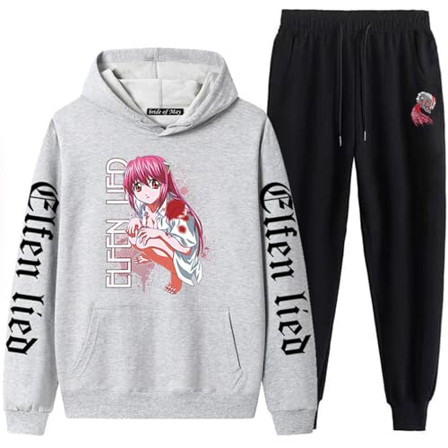 Elfen Lied Damen Und Herren Sets Frühling Herbst Zipper Hoodie Und Hose 2 Stück Casual Trainingsanzug Laufen Jogging Sportswear Anzug Zipper Hoodie Pant Sets-4-COLOR-1||L von COSXHF