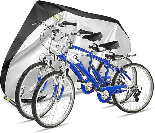 COTOP 3XL Wasserdicht Fahrradabdeckung für 2 Fahrräder, 210T Nylon Fahrrad Wetterschutz Abdeckplane Schutzhülle mit Schlossösen Schutz für Mountainbike und Rennrad von COTOP
