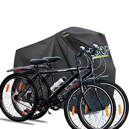 COTOP 3XL Wasserdicht Fahrradabdeckung für 2 Fahrräder, 210T Nylon Fahrrad Wetterschutz Abdeckplane Schutzhülle mit Schlossösen Schutz für Mountainbike von COTOP