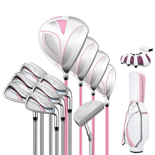 Golfschläger-Set für die rechte Hand, 11-teiliger kompletter Damen-Golfschläger, Driver (Titanlegierung)+4,7 Holz (Edelstahl)+U5+6,7,8,9,P,S Eisen +Putter+Balltasche von COYEUX
