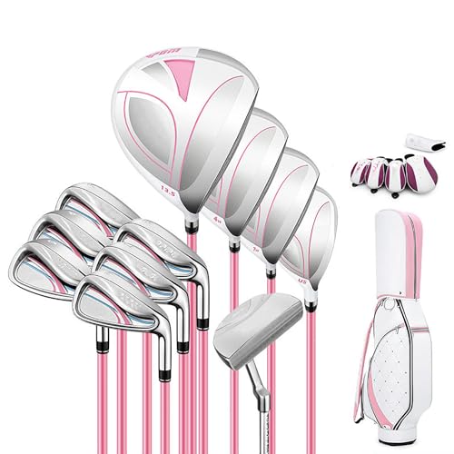 Golfschläger-Set für die rechte Hand, 11-teiliger kompletter Damen-Golfschläger, Driver (Titanlegierung)+4,7 Holz (Edelstahl)+U5+6,7,8,9,P,S Eisen +Putter+Balltasche von COYEUX