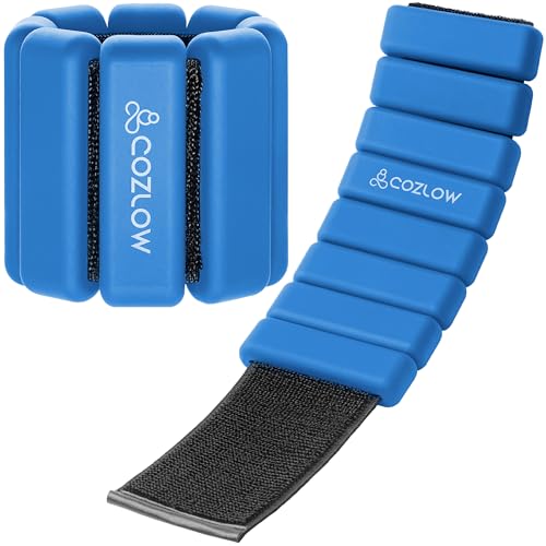 Cozlow - Knöchel- & Handgelenkgewichte für Männer & Frauen - 2er Set, je 0,5 kg, Blau - Verstellbare Silikon-Workout-Bänder für Fitness & Krafttraining - Tragbare Bein- & Manschette Gewichtsgurte für von COZLOW