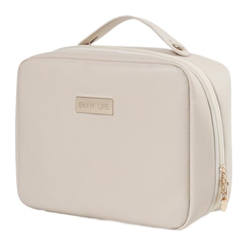 CPAOWEHF Kosmetiktasche mit großem Fassungsvermögen, Kulturbeutel, Reise-Make-up-Tasche, PU-Leder, Kosmetik-Organizer, Strandtasche für Damen und Mädchen, beige, Normal von CPAOWEHF