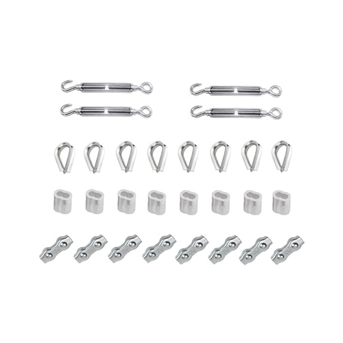 Spannschloss-Drahtspanner, Spannschloss-Spanner, Edelstahl-Spanner, Edelstahl-Kabelspanner-Set for 4 mm Drahtseil, 4 Stück Spannschloss-Drahtspanner, 8 Stück Kausche, 8 Stück Hülsen, 8 Stück Duplex-Kl von CPCPC