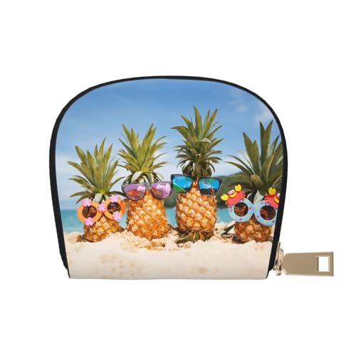 CPEOWZL Ananas-Frucht-Sonnenbrille, Sand-Strand-Druck, Lederhülle, Karten-Tasche, kleine und praktische Aufbewahrungslösung, weiß, Einheitsgröße von CPEOWZL