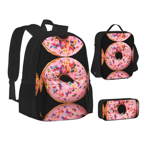 CPEOWZL Schultasche + Federmäppchen + Lunchtasche mit Erdbeermotiv, für Kinder, Mädchen, Lunch-Tasche, Federmäppchen, Schwarz , Einheitsgröße von CPEOWZL