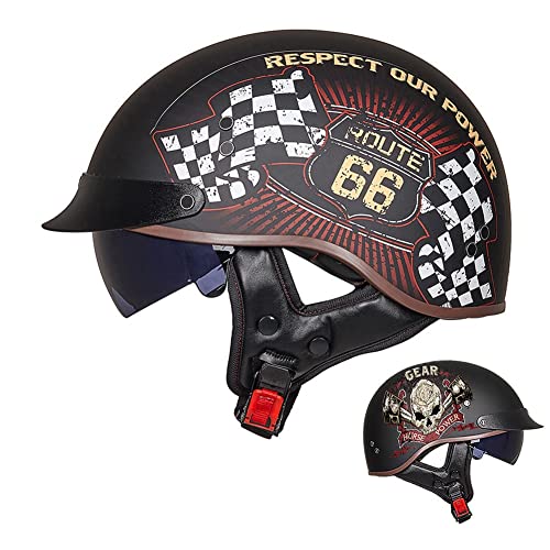 CPXZYU Halbschalenhelm Mit Ece, Jethelm Retro, Chopper Helm, Retro Motorrad Helm, Scooter-Helm, Offenem Helm, Mit Sonnenblende Und Herausnehmbares Atmungsaktives Futter M-XXL 57-64Cm/F/XXL(63-64cm) von CPXZYU