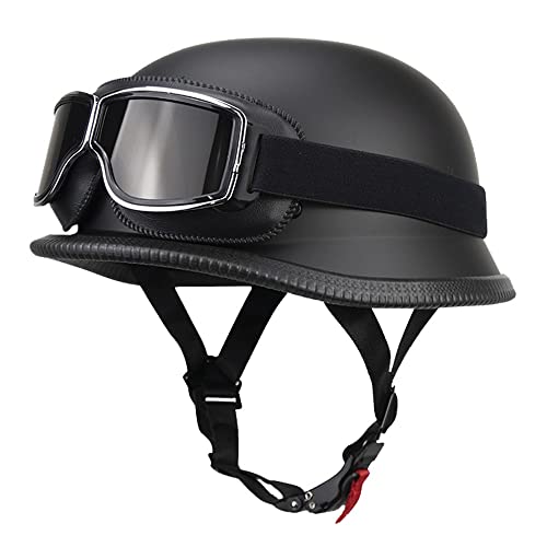 Deutsch Helm Halboffenen,Vintage Öffnen Motorradhelm Halb-Helm,ECE-Zertifizierung Chopper Helm mit Sonnenbrille für Mopeds Cruiser Vintage Jet Helm SchnellverschlussschnallenM(57-58cm) von CPXZYU