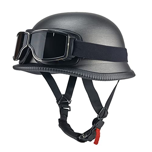 Deutsch Helm Halboffenen,Vintage Öffnen Motorradhelm Halb-Helm,ECE-Zertifizierung Chopper Helm mit Sonnenbrille für Mopeds Cruiser Vintage Jet Helm SchnellverschlussschnallenXL(61-62cm) von CPXZYU