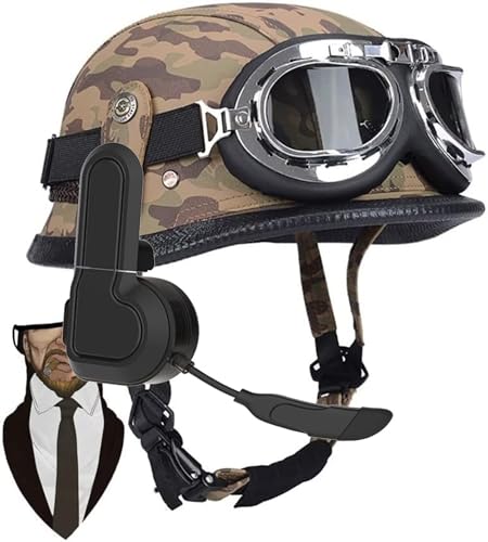 Deutsche Retro Leder Motorrad Halbhelme Helm,Retro Halbschalenhelm JetHelm mit Visier Schnellverschluss Schnalle für Cruiser Chopper Biker Moped DOT/ECE-Zulassung Semi-Open Helmet von CPXZYU