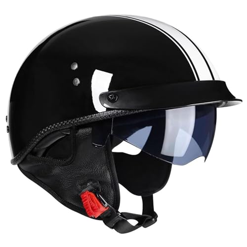 Halbschalenhelm,Motorradhelm Halbhelm,ECE-Zulassung Motorradhelm Brain Cap Einziehbaren InnengläSern Schnellverschluss Abnehmbares Waschbares Futter M(57-58CM) von CPXZYU