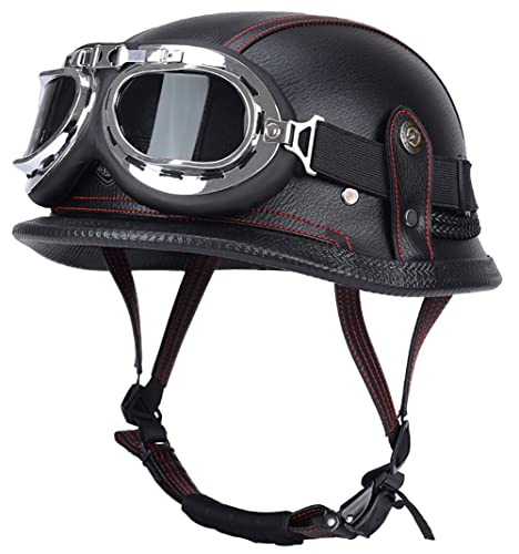 Helmet,Retro-Halbhelm DOT/ECE-zertifizierter Mopedhelm mit Brille ABS-Helmkörper für Erwachsene Männer Frauen Verstellbarer Schnellverschlussriemen für Moped Cruiser Biker J,M(55-56CM) von CPXZYU