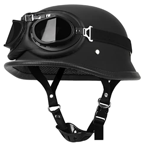 Helmet,Retro-Halbhelm DOT/ECE-zertifizierter Mopedhelm mit Brille ABS-Helmkörper für Erwachsene Männer Frauen Verstellbarer Schnellverschlussriemen für Moped Cruiser Biker U,L(57-58CM) von CPXZYU