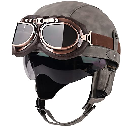 Motorrad Halbhelme,Retro Halbschalenhelm, JetHelm mit Visier Schnellverschluss Schnalle für Cruiser Chopper Biker Moped Halbschalenhelm mit ECE von CPXZYU