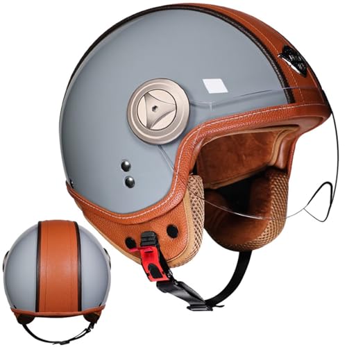 Retro Helm Motorrad, Vintage Jethelm Motorradhelm ECEDOT Zertifizierung Winddichter Motorrad Scooter Semi-Open HelmM 57-58CM Retro Helm Motorrad, Vintage Jethelm Motorradhelm ECEDOT Zertifizierung Winddichter Motorrad Scooter Semi-Open HelmM 57-58CM von CPXZYU