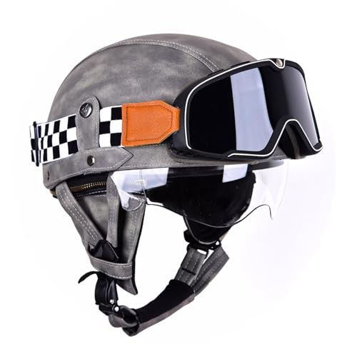 Retro Helm Motorrad-Halbhelme Jethelme Halbhelme Motorradhelm mit ECE Genehmigt Brain-Cap Halbschale Roller-Helm Scooter-Helm Jet-Helm Retro für Erwachsene Herren Damen von CPXZYU