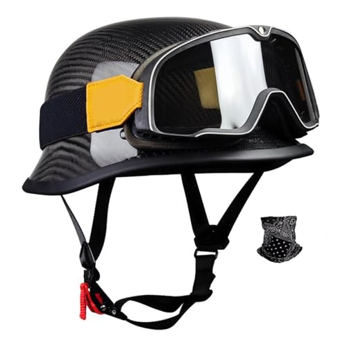 Retro Helm Motorrad-Kohlefaser Motorrad Halbschalenhelm DOT/ECE-Zulassung Retro JetHelm mit Sonnenbrille für Cruiser Chopper Biker Moped-L von CPXZYU