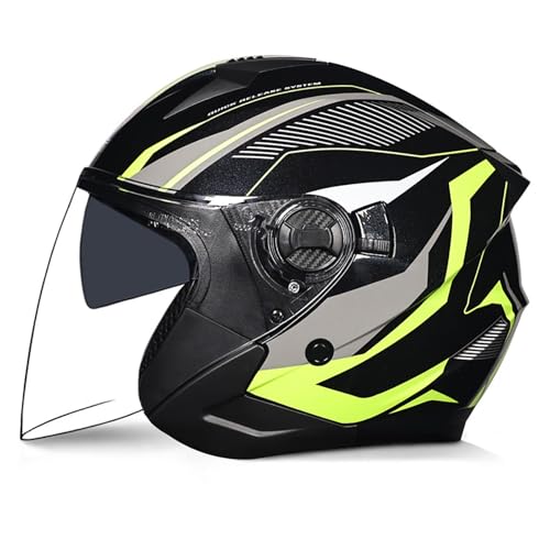 Motorradhelme Sturzhelm Offener Motorradhelm Mit Doppelter Sonnenblende Fahrrad-Roller-Mopedhelm Unisex Jethelm F,M(55-56CM) von CQHZCL