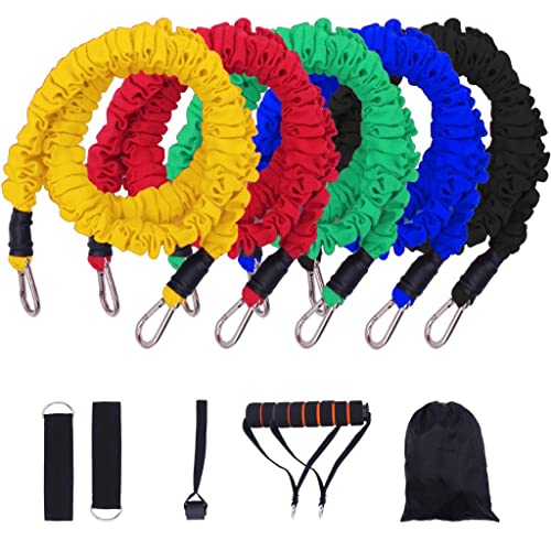 100-150LB Schlauch-Widerstandsbänder-Set mit schützenden Nylonhüllen, Fitness-Gummibänder für das Heimtraining, Trainingsgeräte (Farbe: Mehrfarbig, Größe: 150LB) von CQLXZ