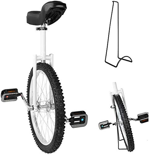 16/18/20/24" Radtrainer Einrad Höhenverstellbar rutschfest Mountain Tire Balance Radfahren Übung, Mit Einradständer, Rad Einrad,Weiß,18inch von CQLXZ